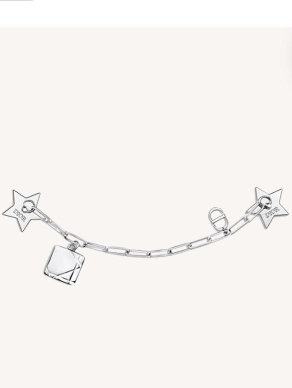 New Never Used DIOR PHONE CHAIN Silver Dior Stars W/ Charms CD & Sq.Mirror Charm